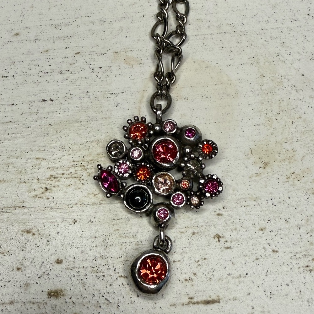 Patricia Locke Silver and Pink Crystal Necklace